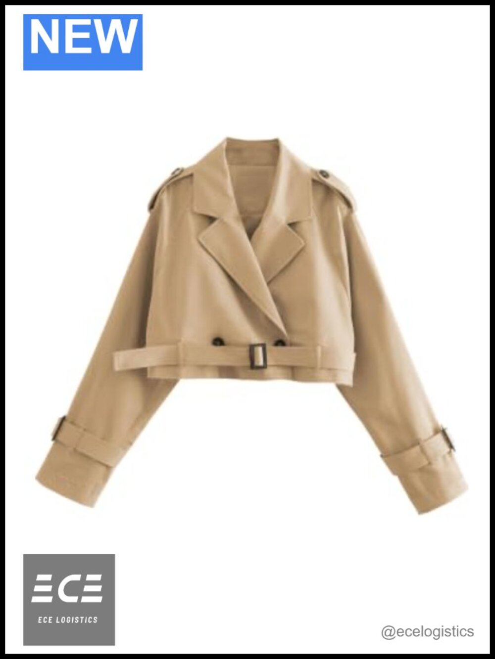 Women's Cropped Trench Coat Double Breasted Belted Casual Jacket